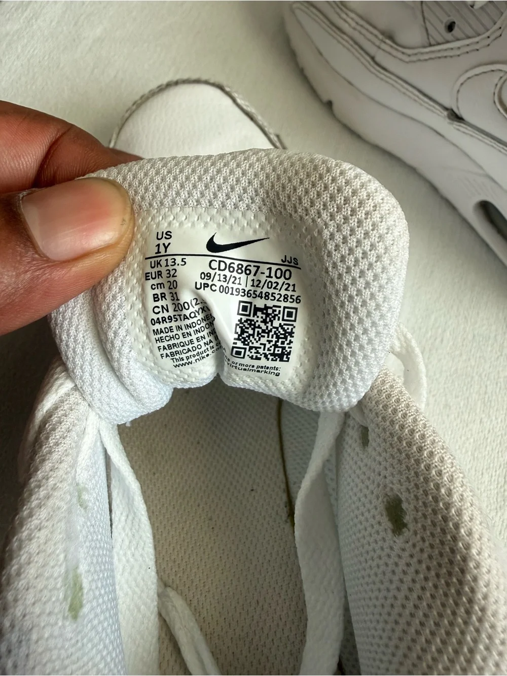 Nike Air Max 90 LTR PS Triple White Kids Size 1Y CD6867-100 No Box